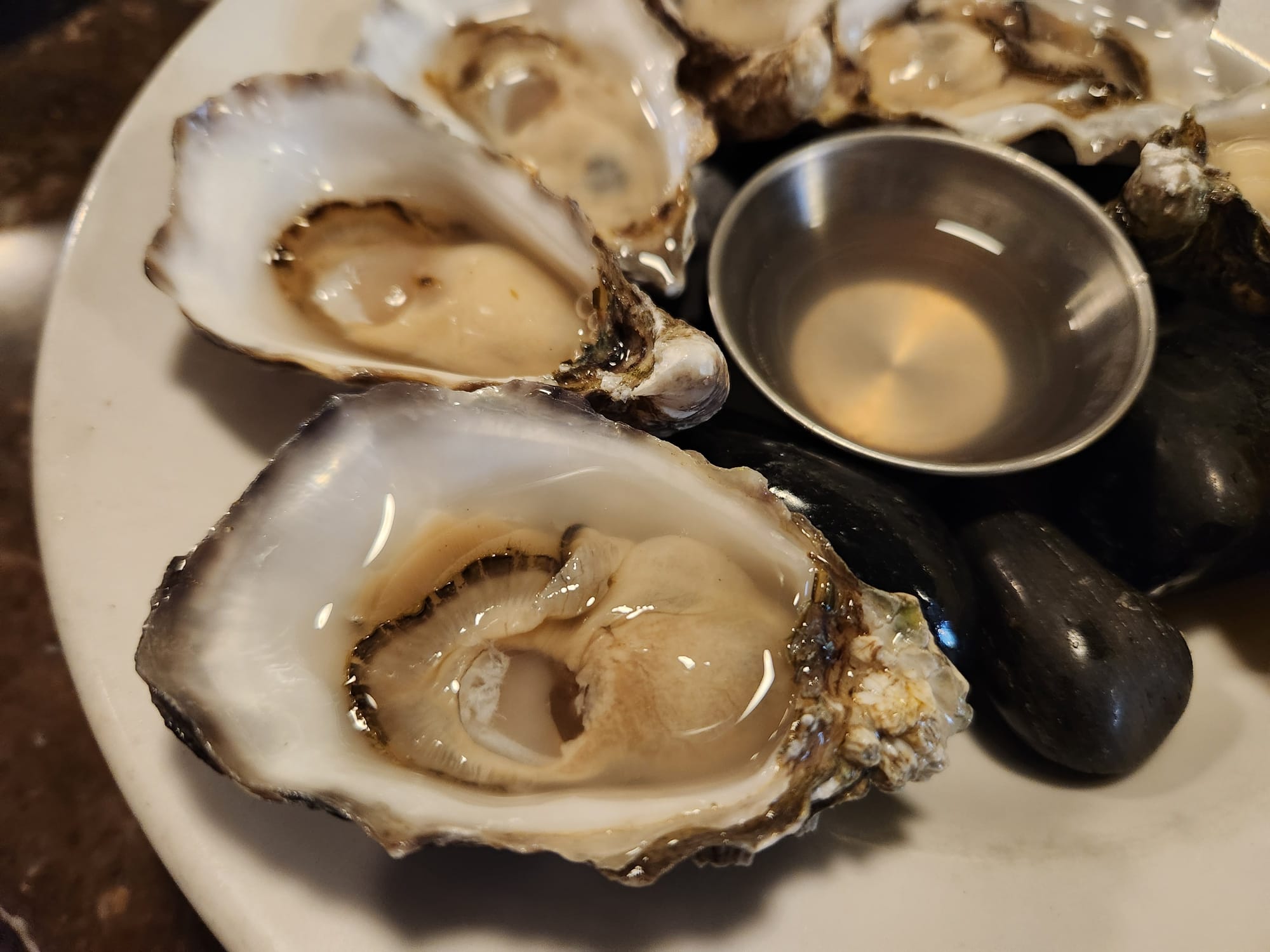 A plate of oysters.