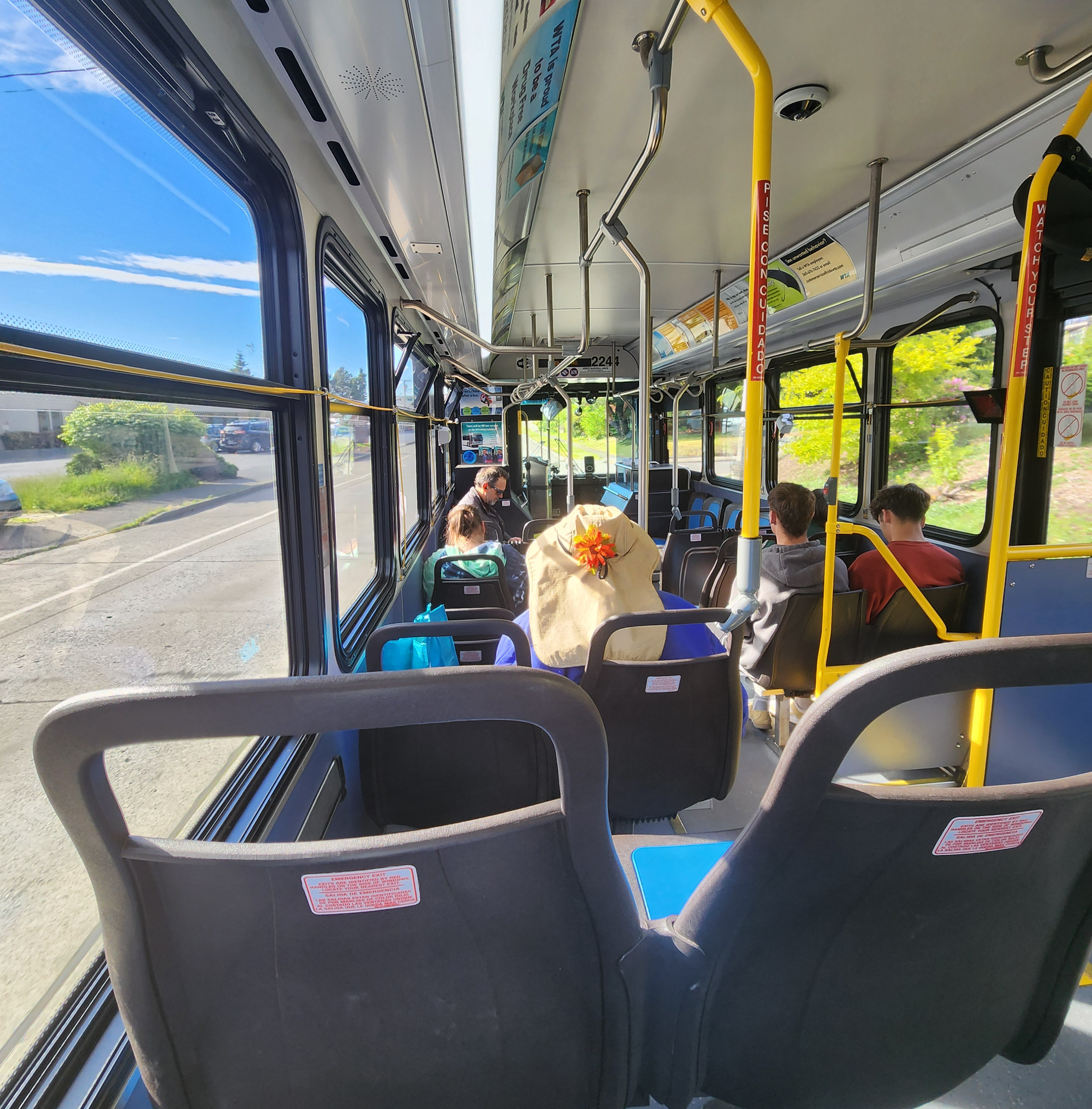 An interior view of a bus.