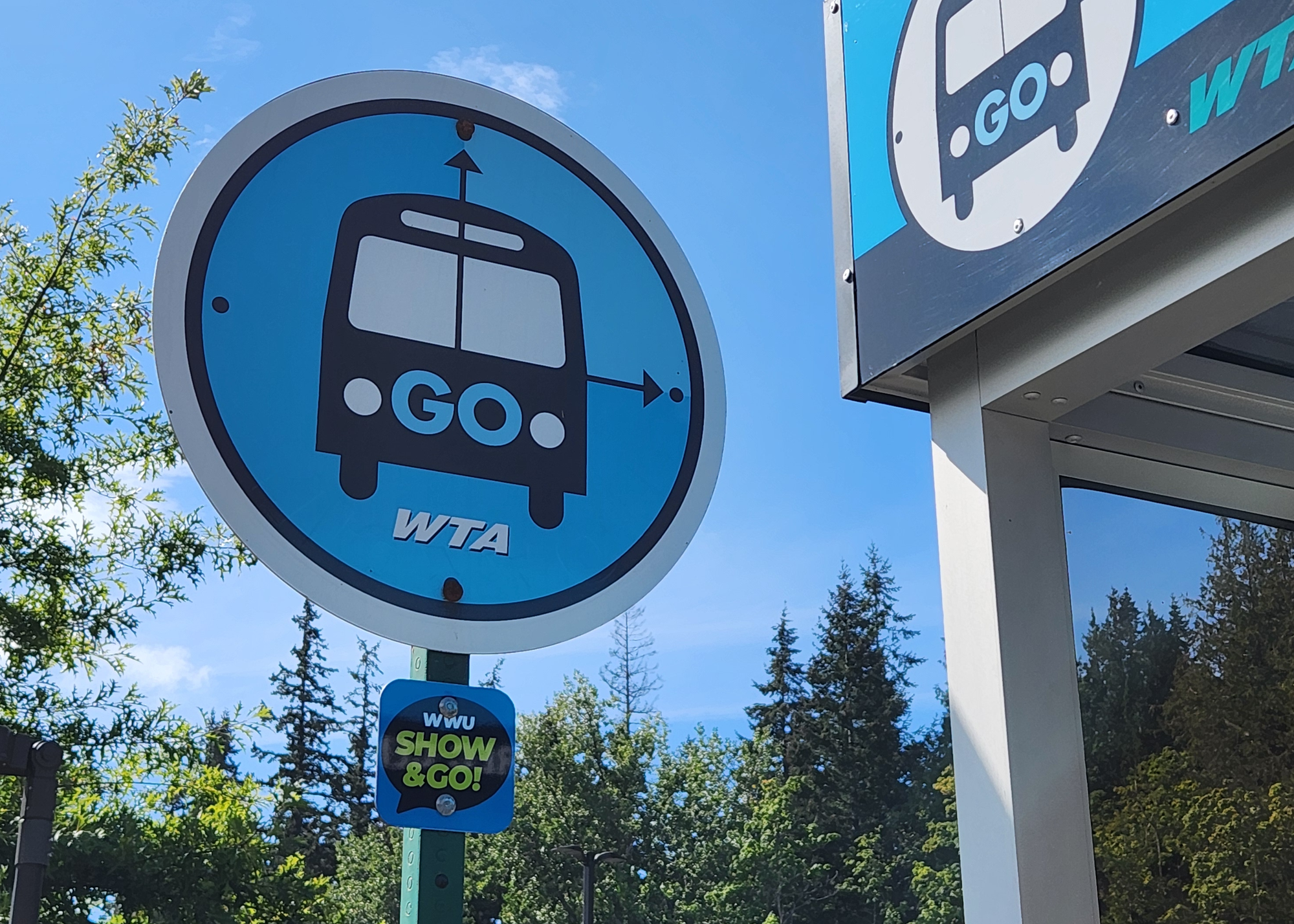 New "WWU Show & Go" signs have gone up at certain stops along WTA's Blue GO Line.