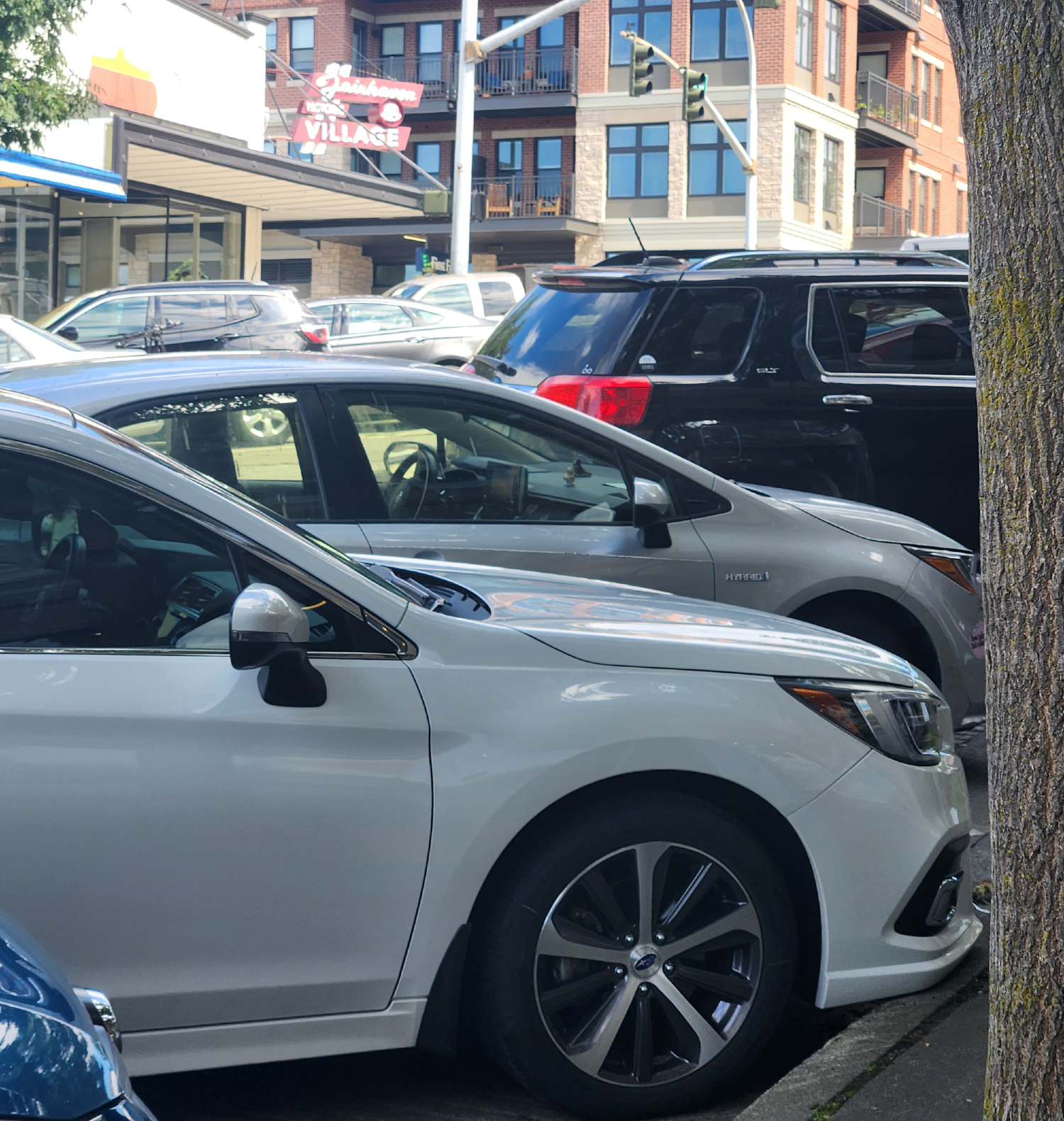 An example of angled parking junking up the streetscape along the 1100 block of Harris Avenue.